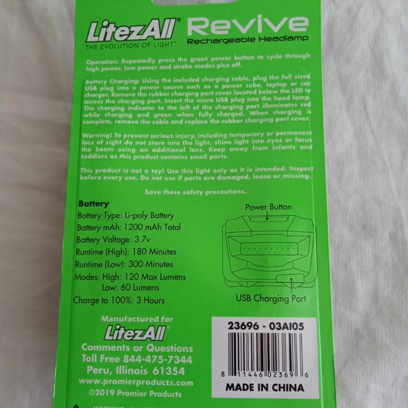 LitezAll USB Revive Rechargeable Light  Headlamp 3 Modes New - Picture 8 of 10